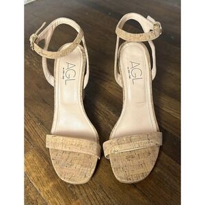 AGL Women's Demi Ankle Strap Wedge Sandal Size 40 10 Cork Leather Slingback